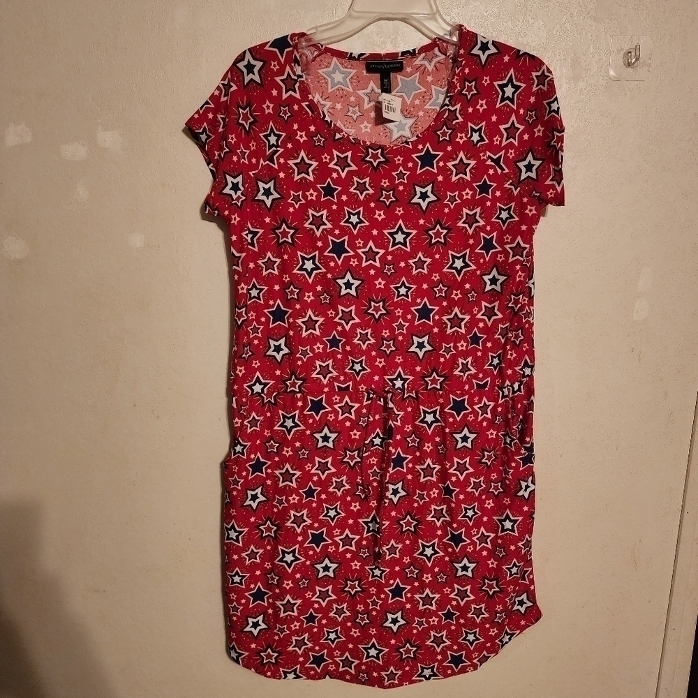 Allison Brittney Stars Dress Drawstring Pockets Size M NWT